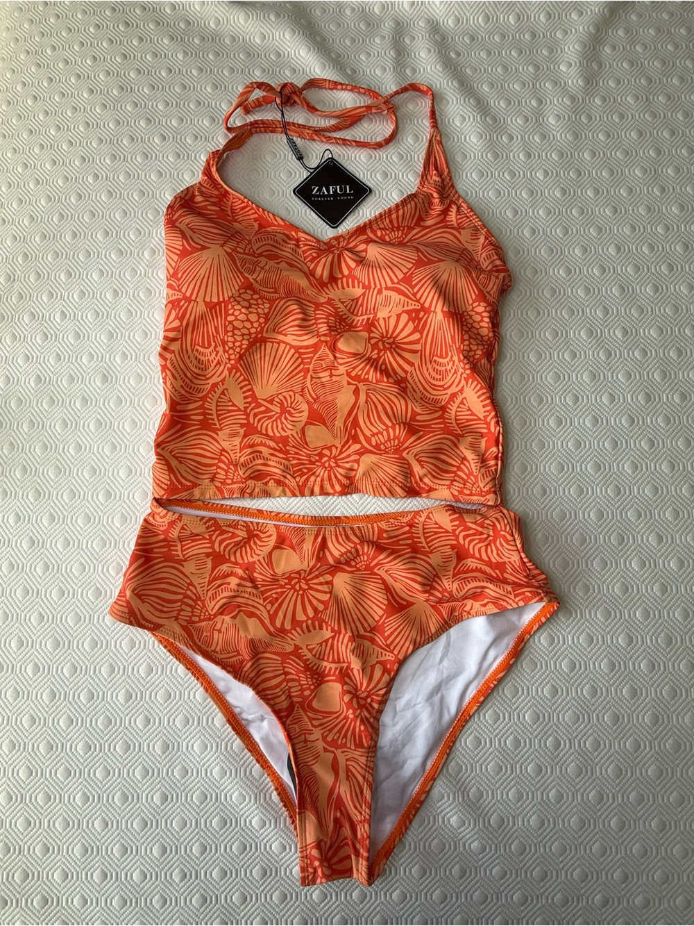 Zaful Orange Shell-Print Tankini Set - Picture 2 of 6